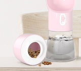 Pink water dispenser with kibble