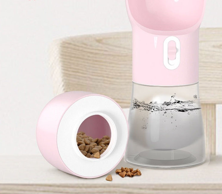 Pink water dispenser with kibble